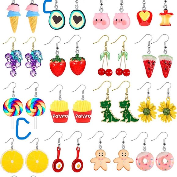 New 20 Pairs Cute Weird Earrings Funny Dangle Drop Earrings for Women Girls main image 6
